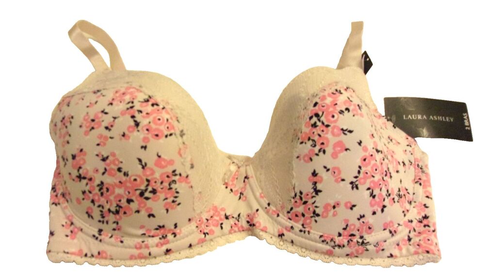 Laura Ashley Bra Size 38D Floral Lace Underwire Pink Beige Underwire New